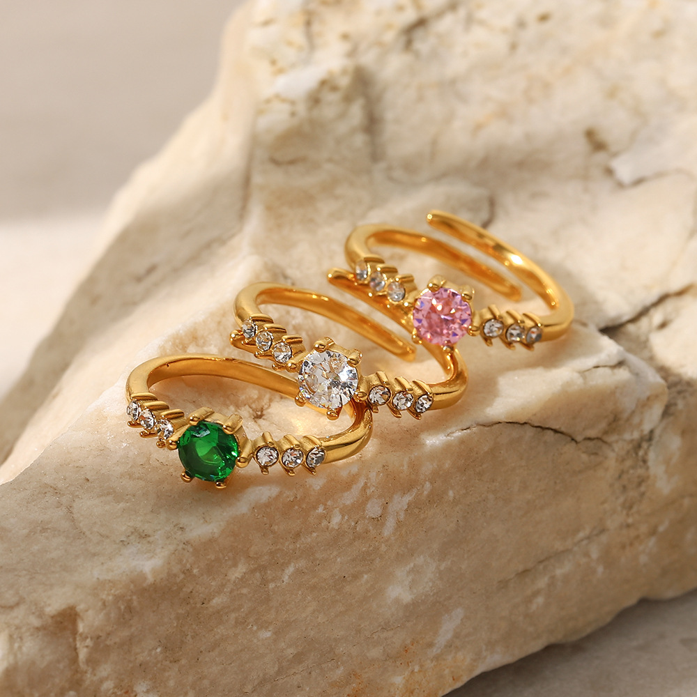 18K Gold Diamond Stainless Steel Ring
