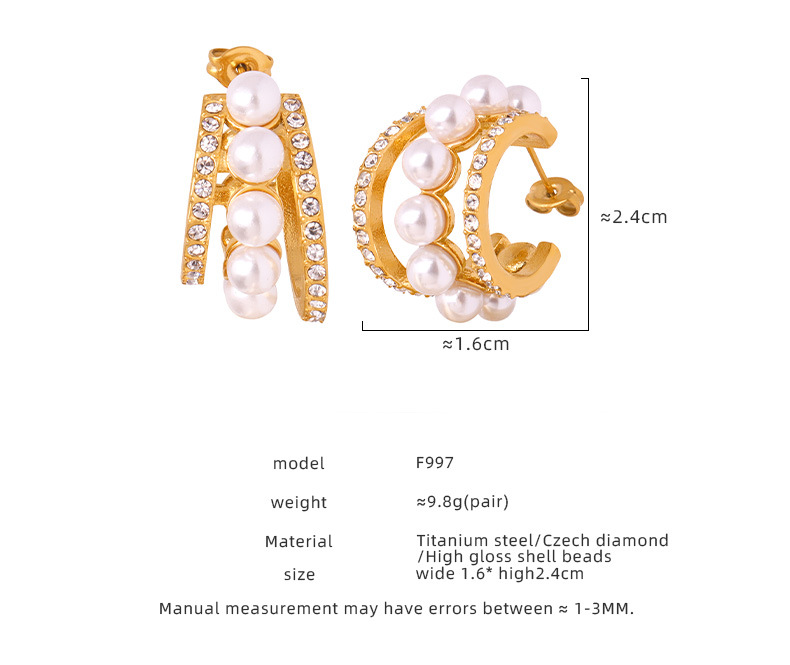 Titanium Steel Gold Plated Pearl Earrings