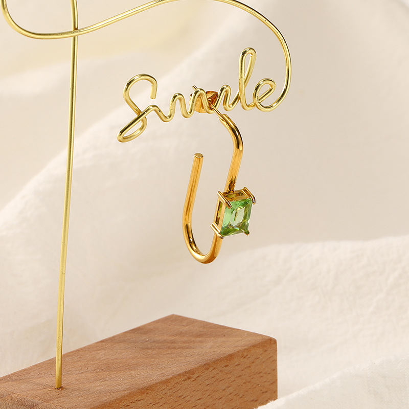 Light Green Zircon Inlaid 18K Gold Titanium Steel Earrings