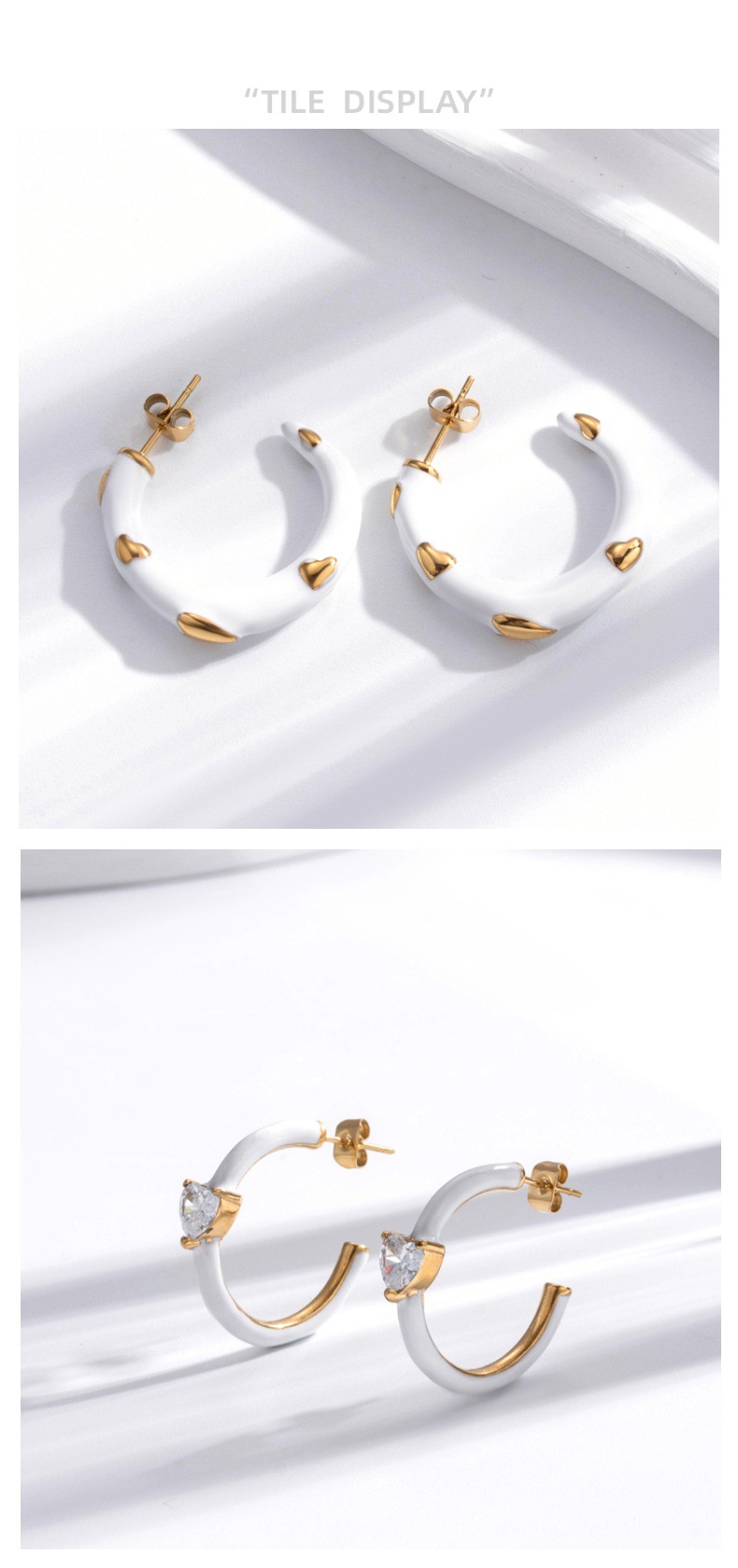 Enamel Stainless Steel C-Shaped Earrings