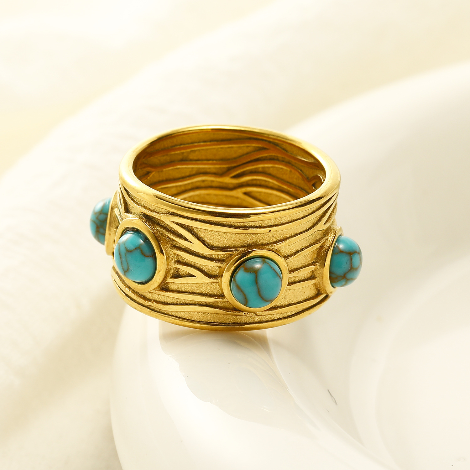 Gemstone Inlaid Stainless Steel Ring