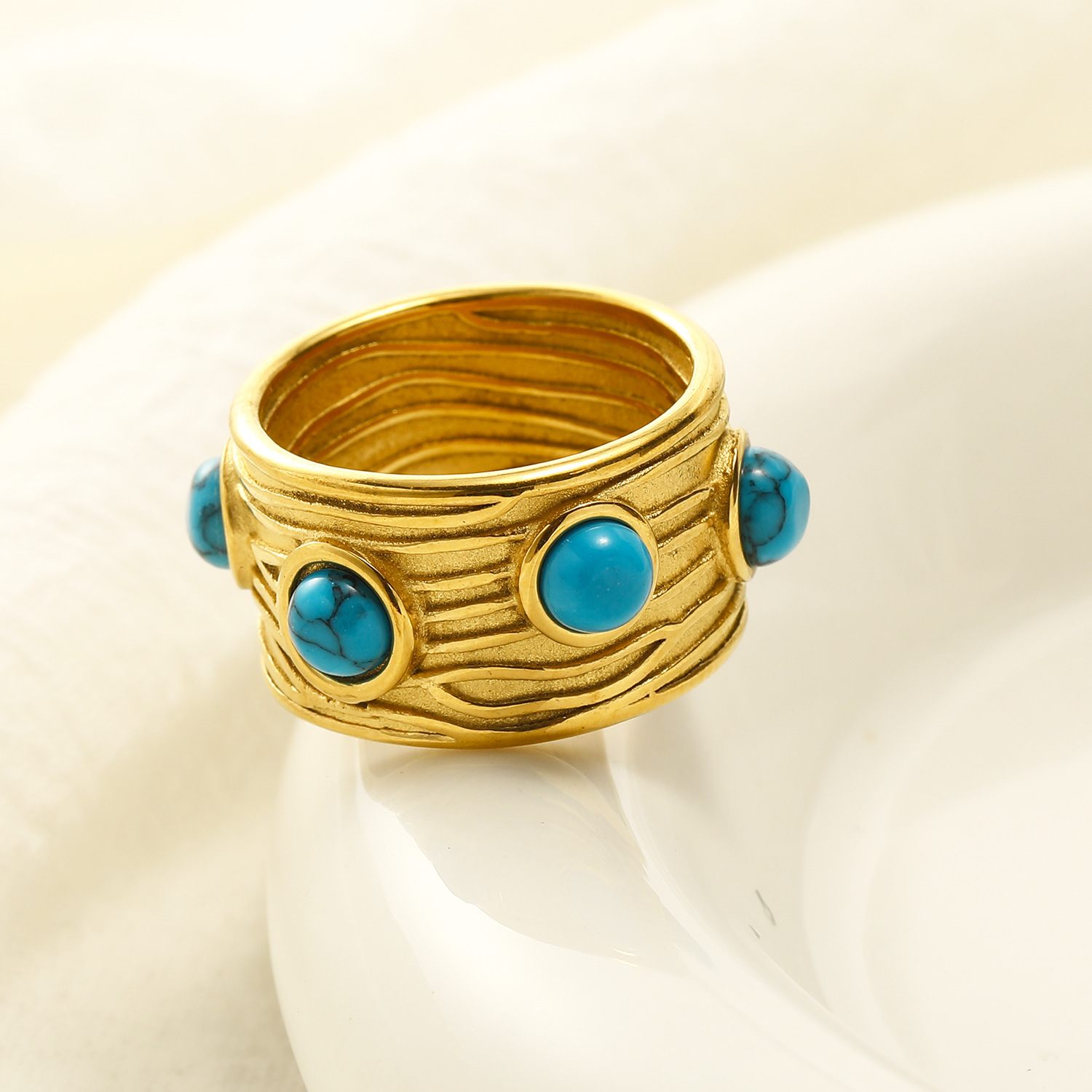 Stainless Steel Gemstone Inlaid Ring