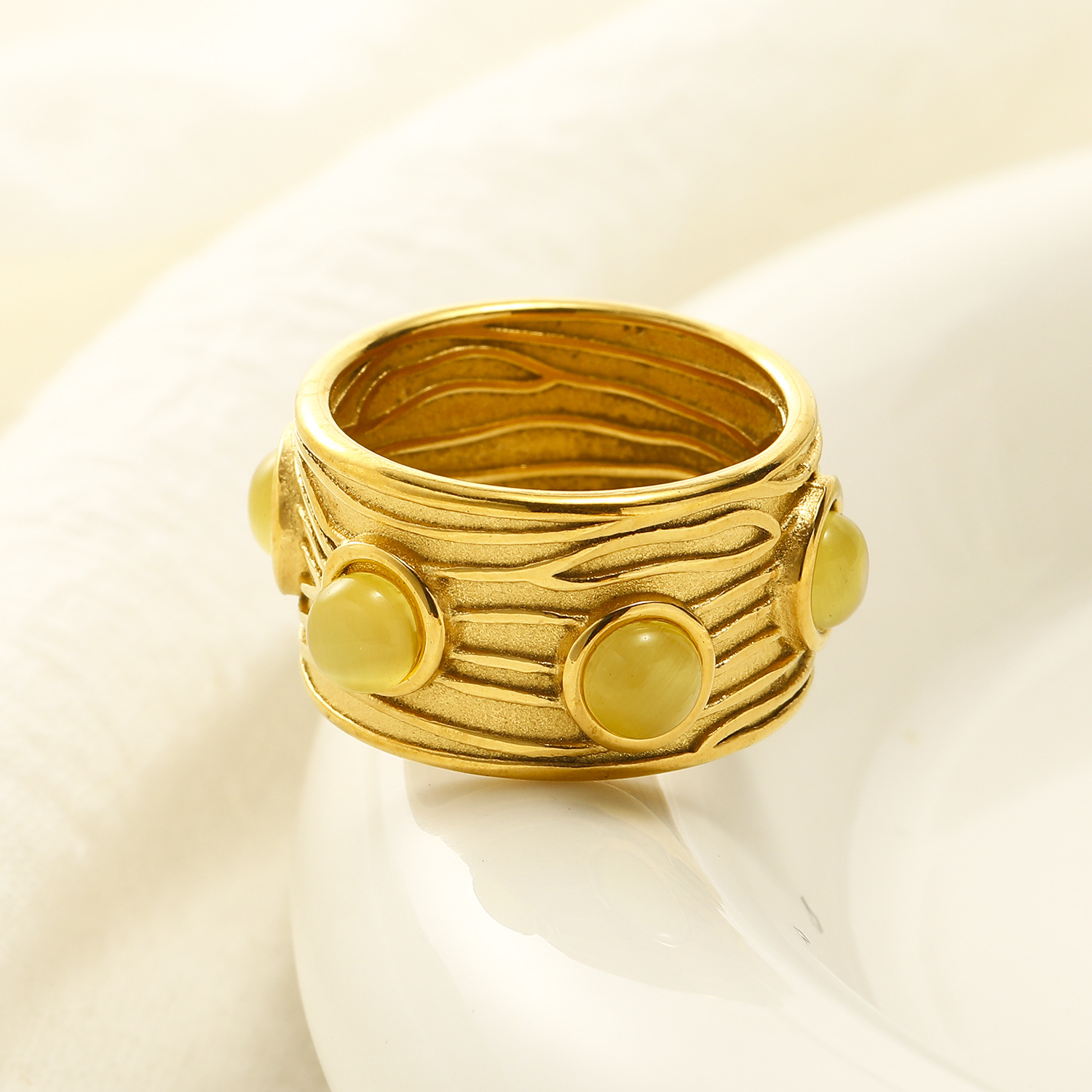 Yellow Gemstone Inlaid Stainless Steel Ring