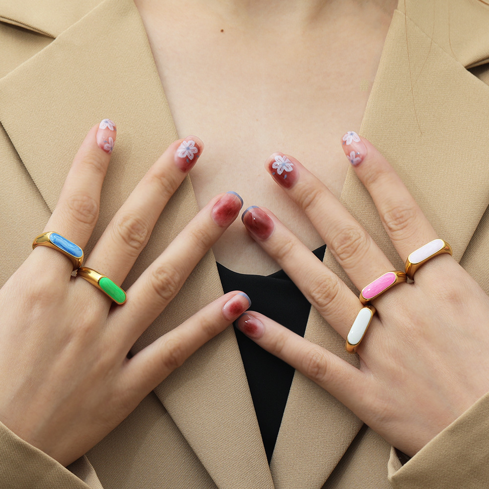 Drip Oil Geometric Stainless Steel Ring