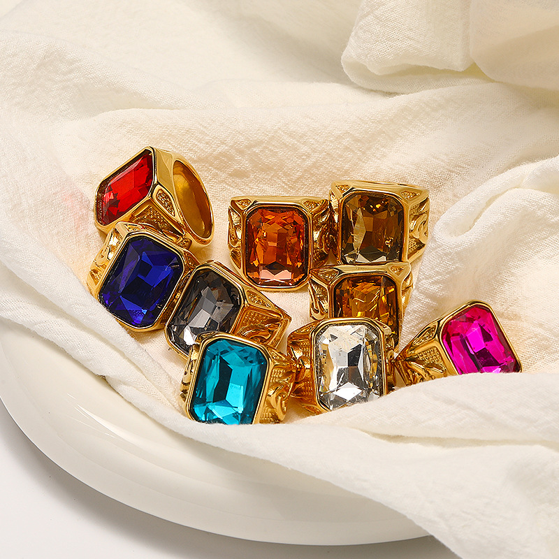 Multi-color Gems Stainless Steel Ring