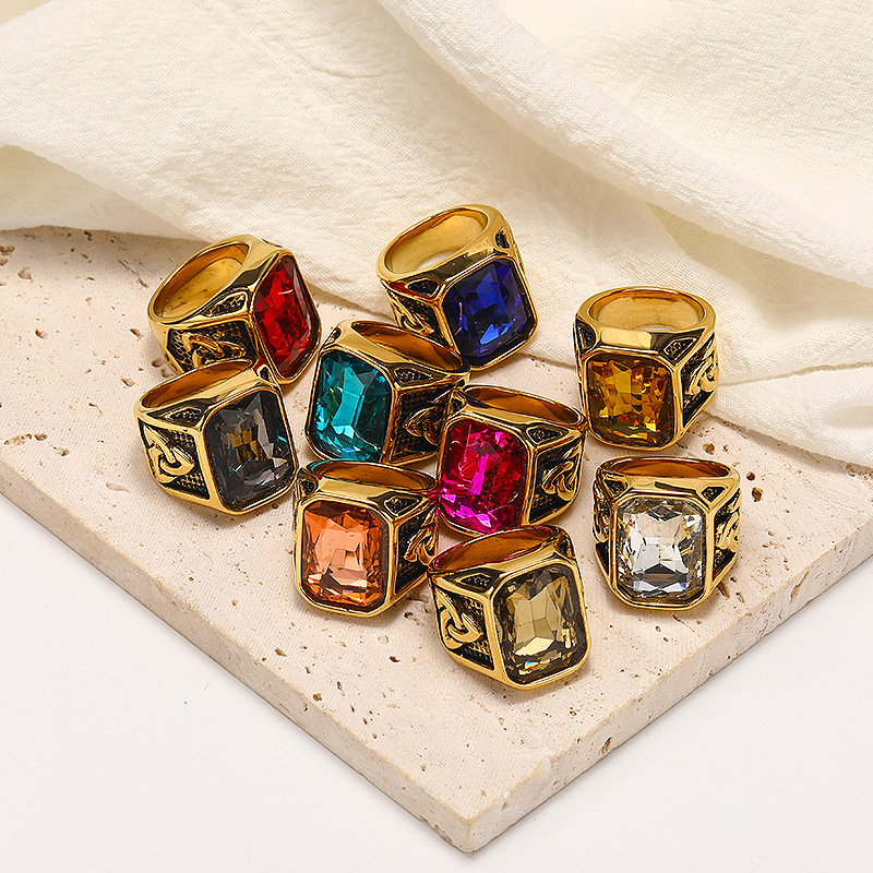Multi-color Gems Stainless Steel Ring