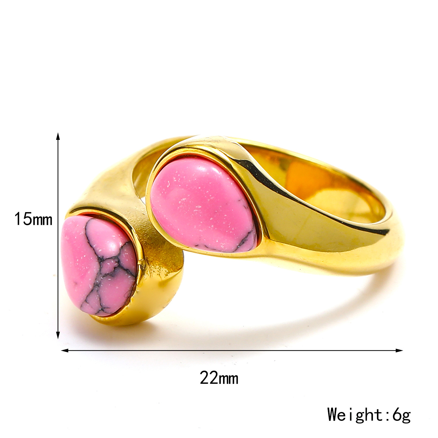 Pink Natural Stone Inlaid Plated 18K Gold Ring