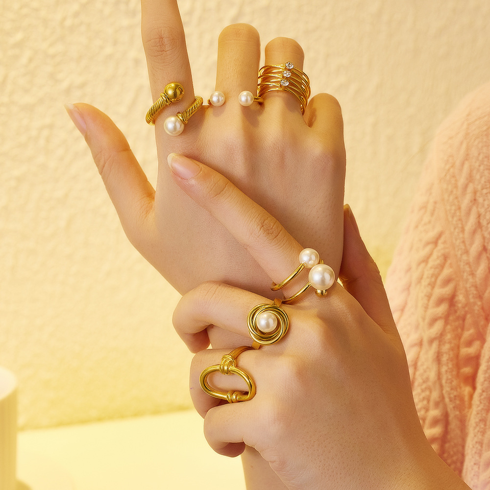 18K Gold Plated Pearl Stainless Steel Ring