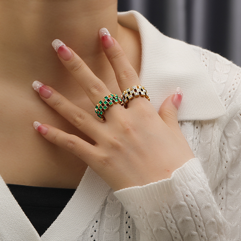 Zircon Inlaid Stainless Steel Ring