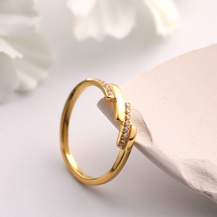 Gold Zircon Inlaid Stainless Steel Ring