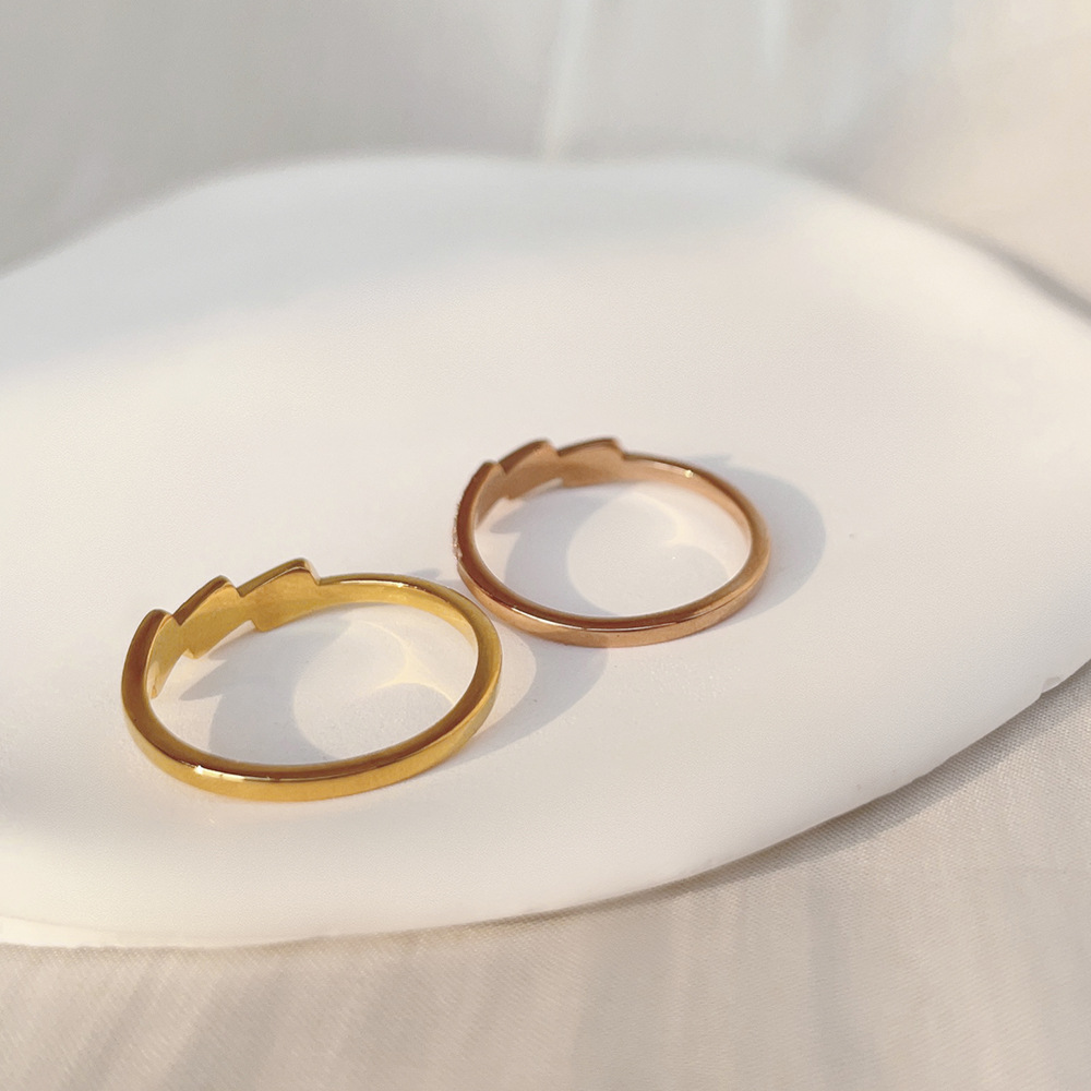 Diamond Inlaid 18K Gold Stainless Steel Ring