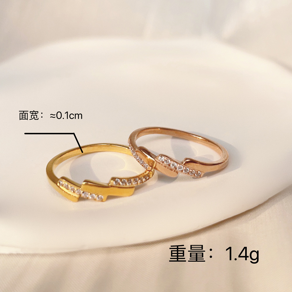 Stage Diamond Inlaid 18K Gold Stainless Steel Ring