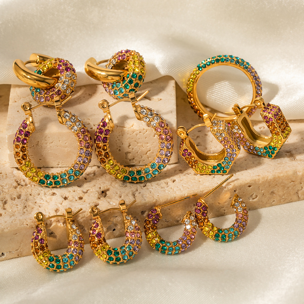 Earrings With Colorful Full Diamond Stainless Steel Earrings