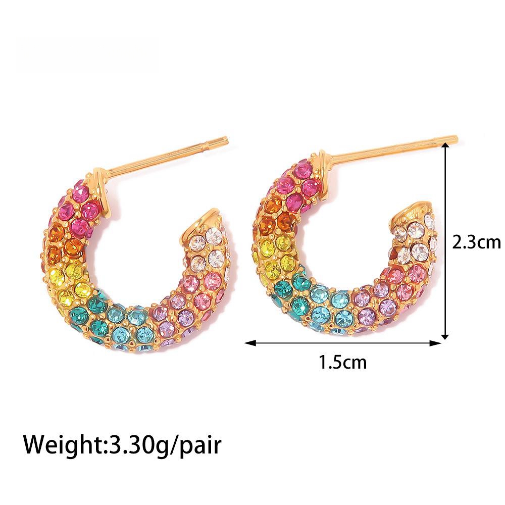 Full Diamond C-shaped Stainless Steel Earrings