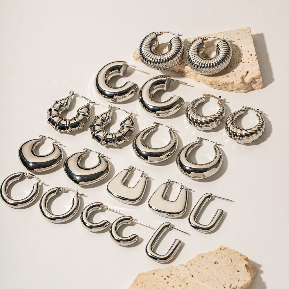 Sleek Hollow Hoop Stainless Steel Earrings