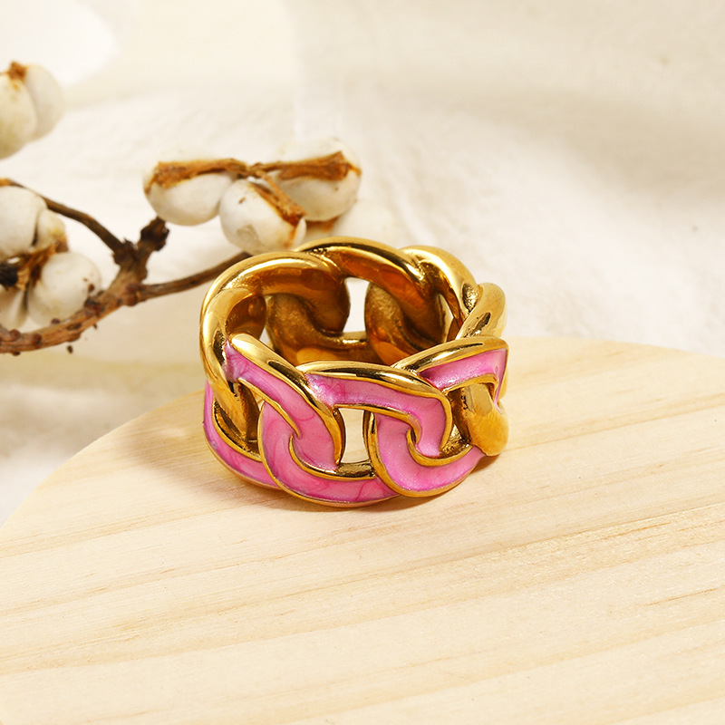Pink Drips Oil Stainless Steel Ring