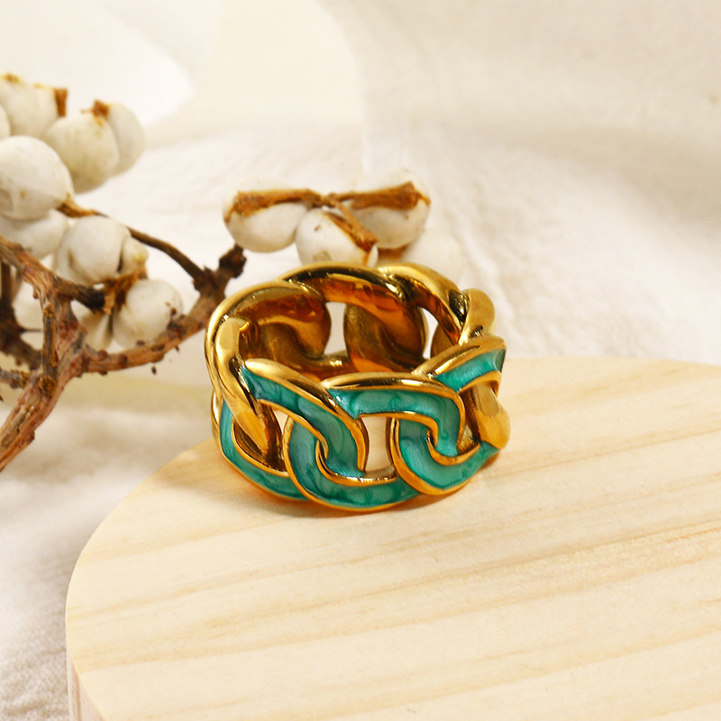 Green Drips Oil Stainless Steel Ring
