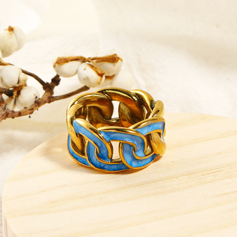 Blue Drips Oil Stainless Steel Ring