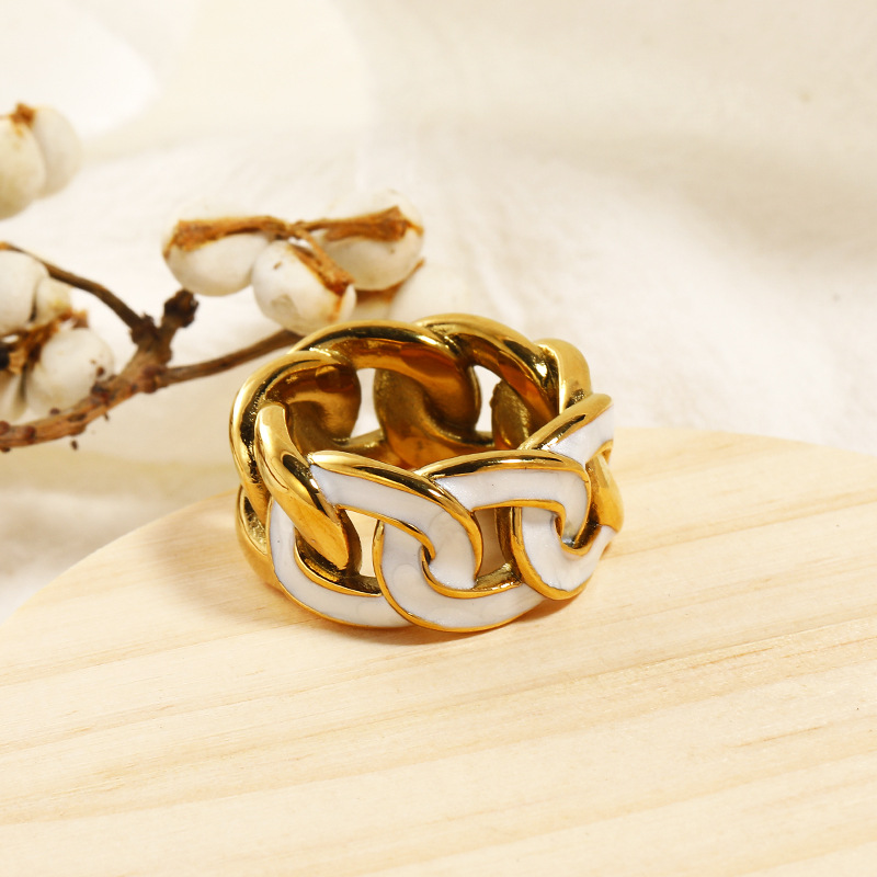 White Drips Oil Stainless Steel Ring