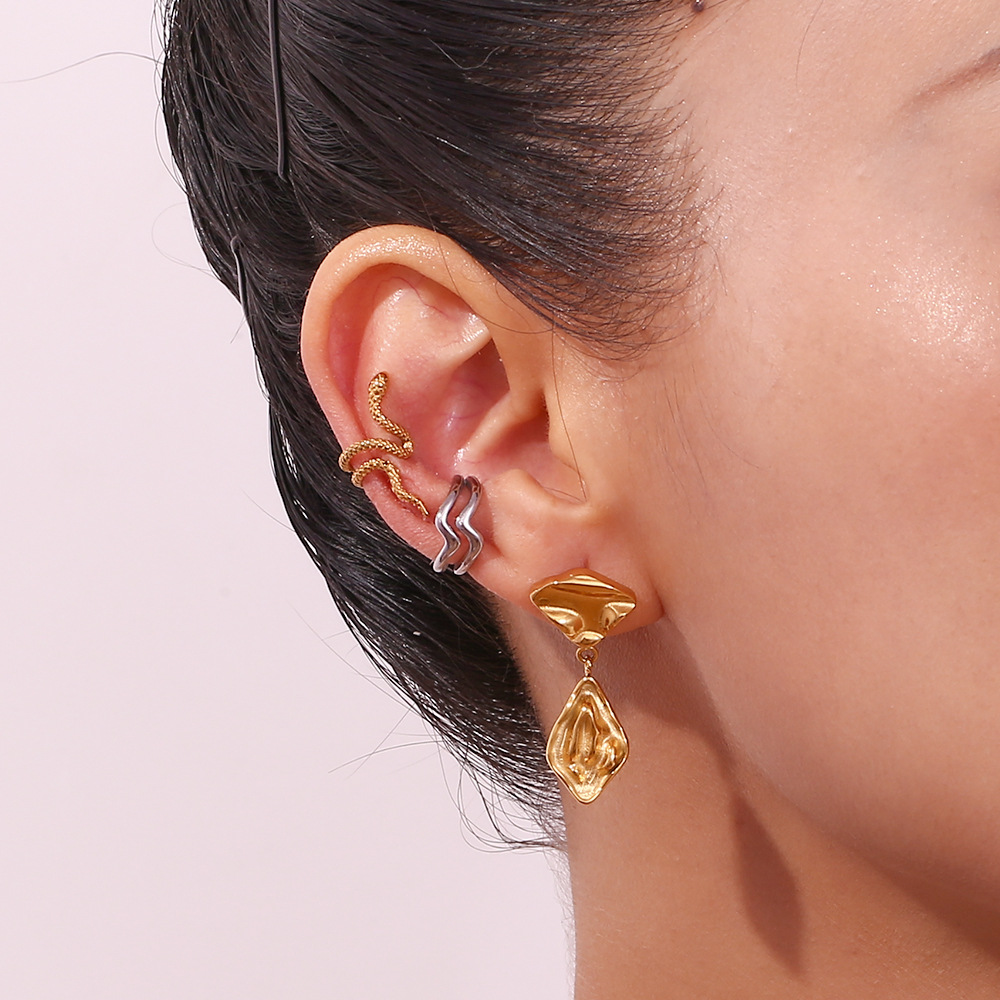 Snake Stainless Steel Plated 18K Gold Earrings