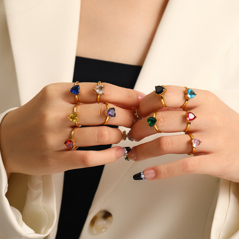 Love Gemstone Inlaid Stainless Stee Ring