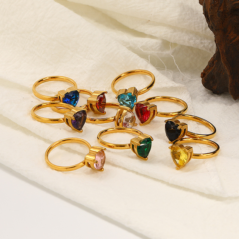 Color Love Gemstone Inlaid Stainless Stee Ring