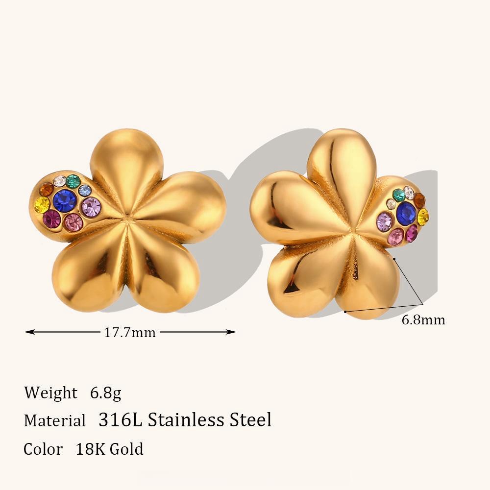 Flower Color Zircon Inlaid Earrings