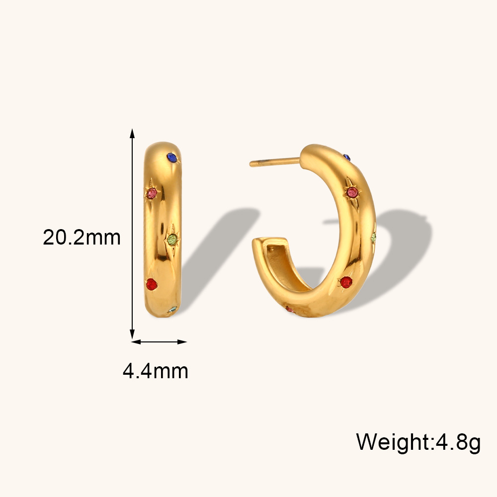Color Zircon Inlaid Stainless Steel Earrings