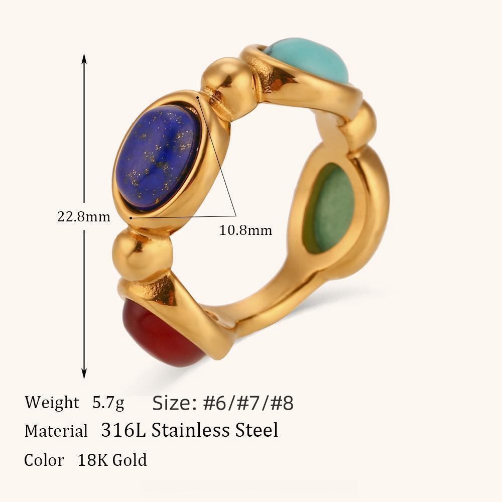 Color Zircon Inlaid Stainless Steel Ring