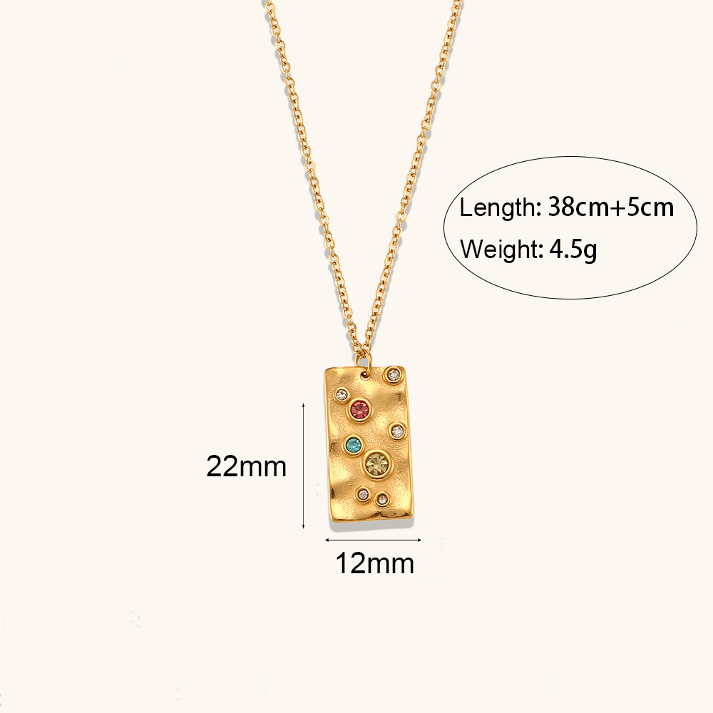 Color Zircon Inlaid Stainless Steel Neclace