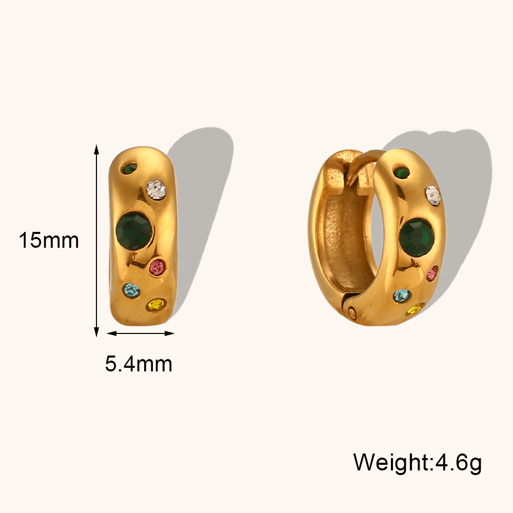 Color Zircon Inlaid Stainless Steel Earrings