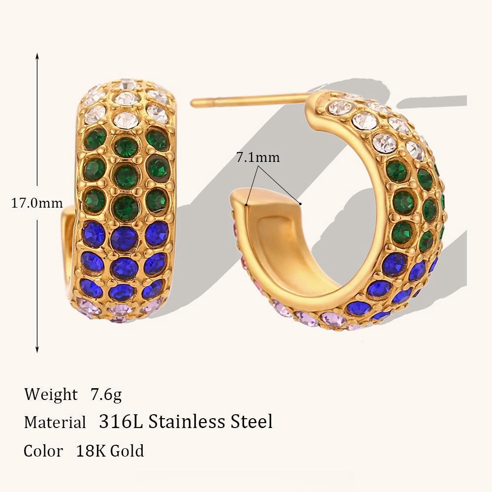Color Zircon Inlaid Stainless Steel Earrings