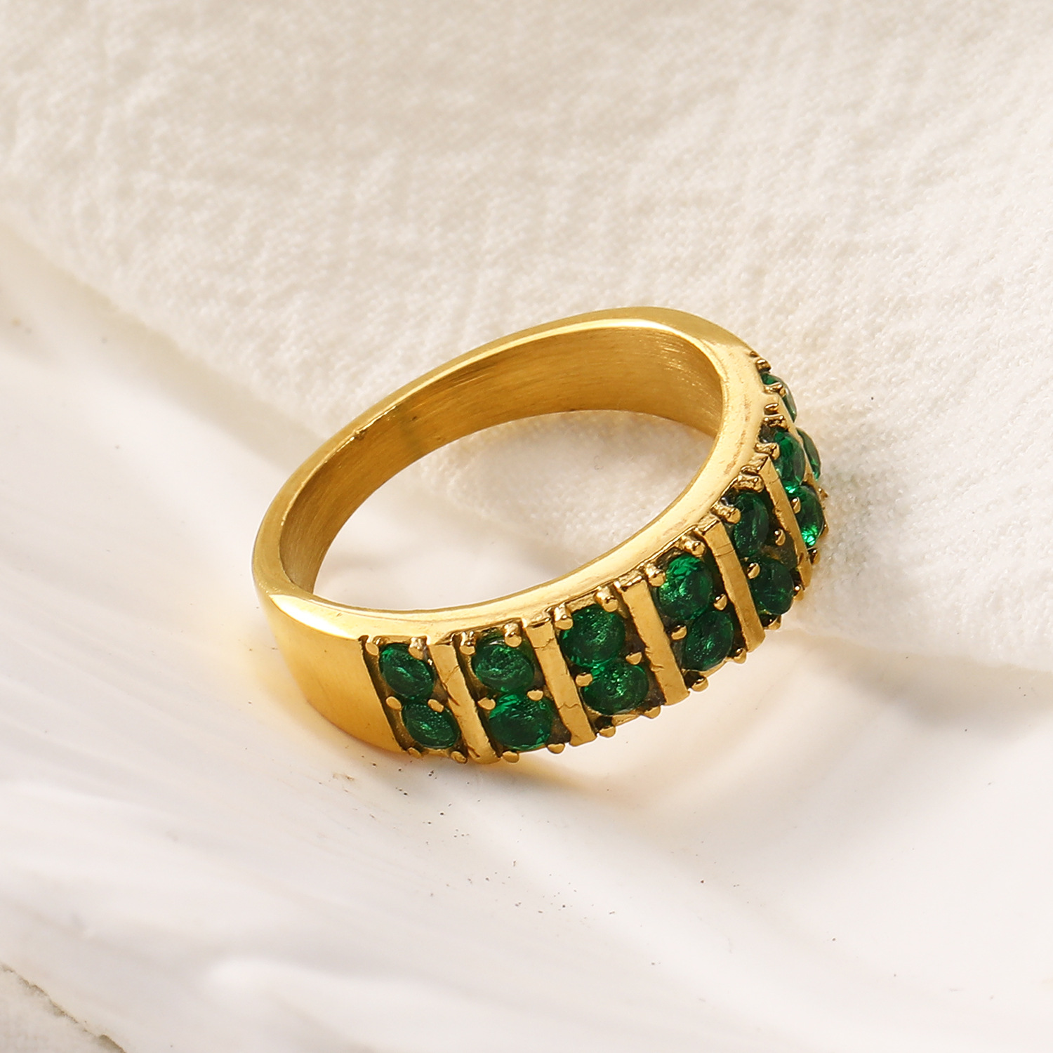 Green Zircon Inlaid Stainless Steel Ring
