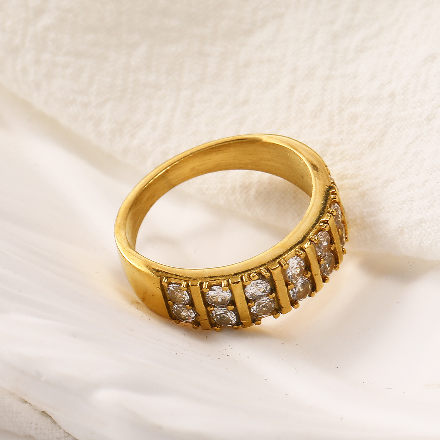 White Zircon Inlaid Stainless Steel Ring