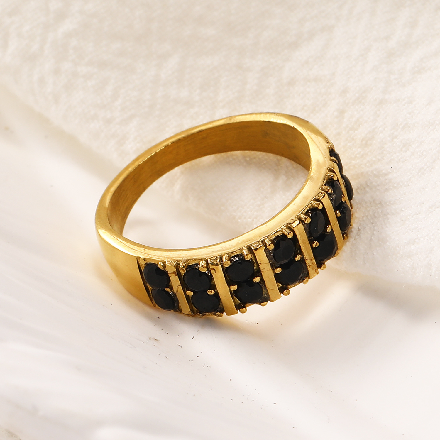 Black Zircon Inlaid Stainless Steel Ring