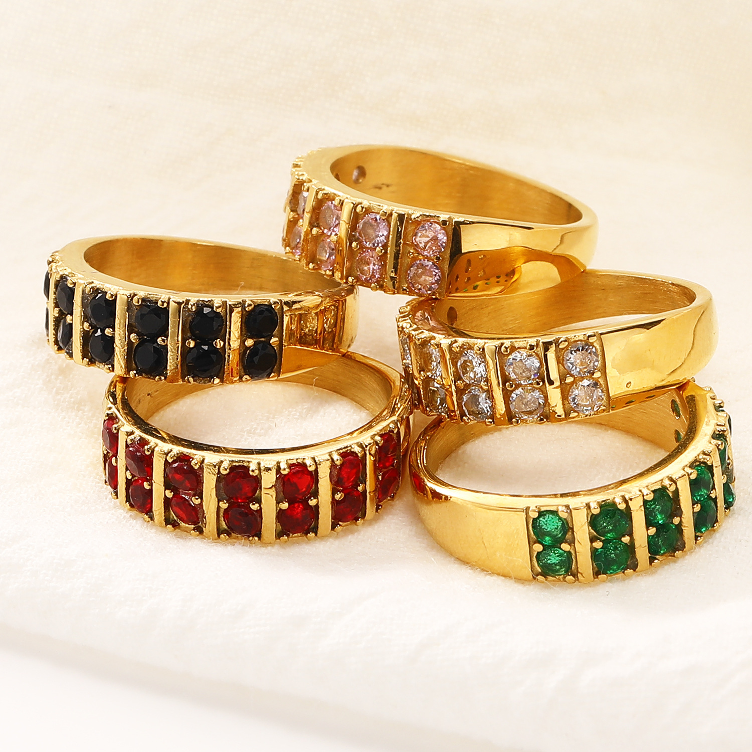 Color Zircon Inlaid Stainless Steel Ring