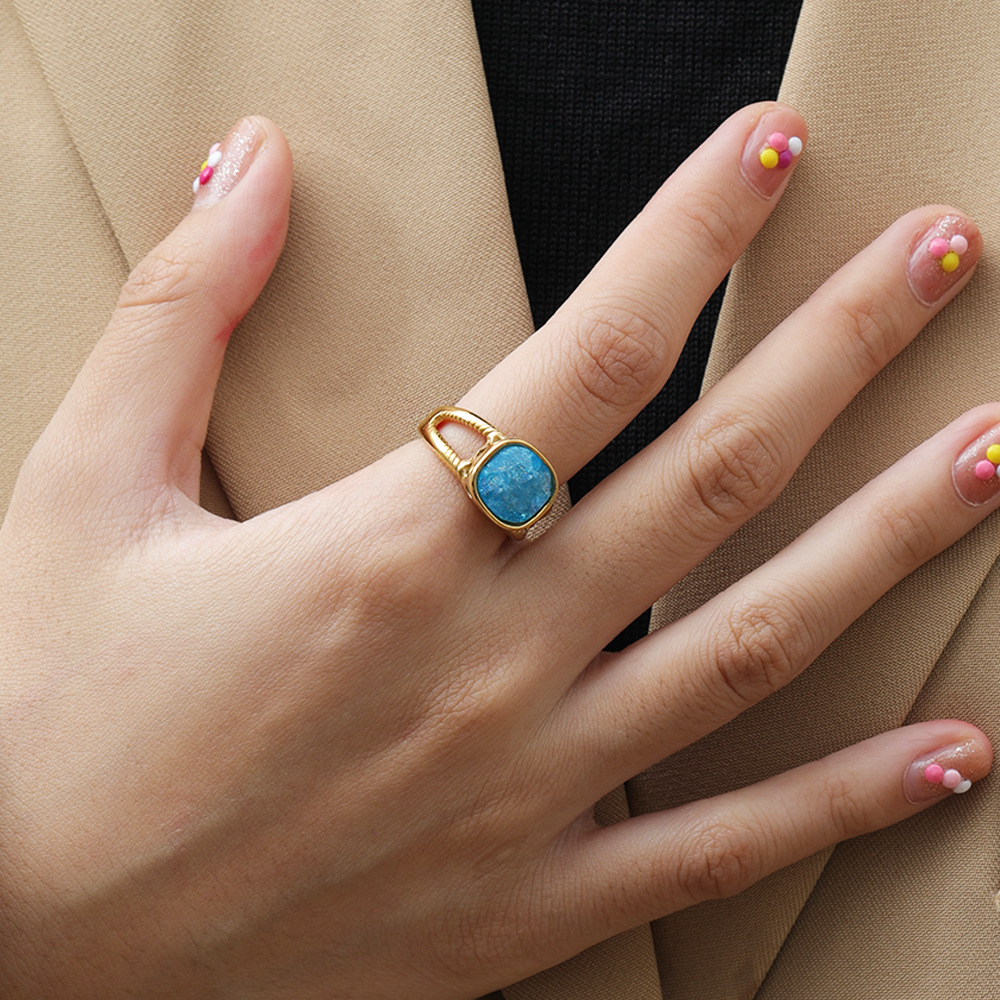 Blue Gemstone Stainless Steel Ring