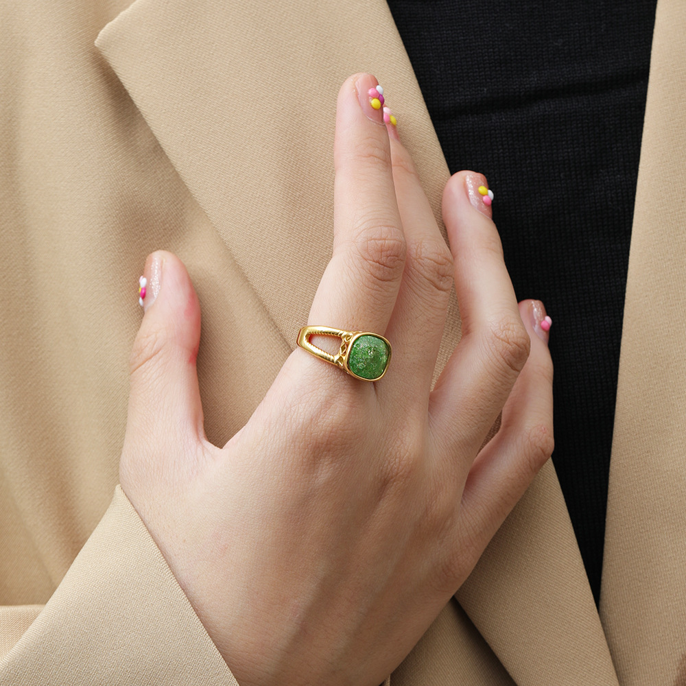 Green Gemstone Stainless Steel Ring