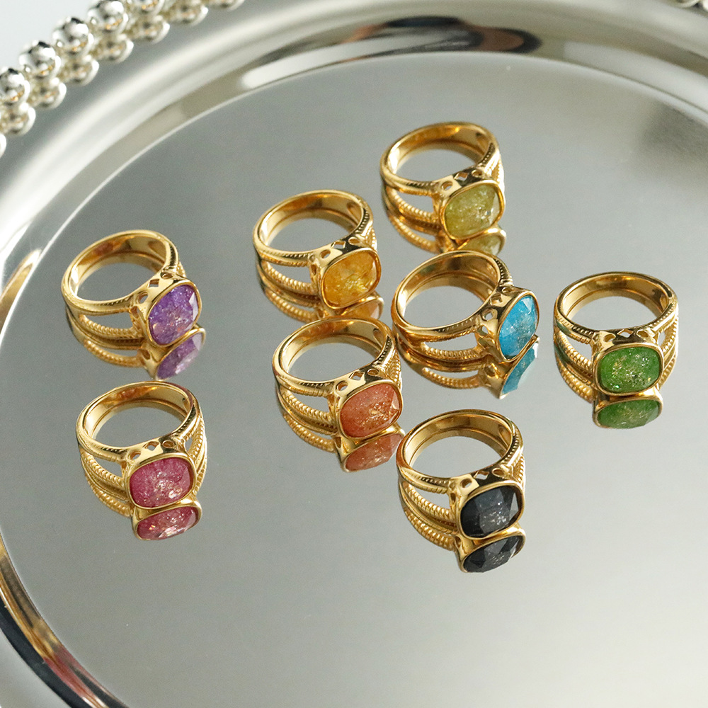 Colored Gemstone Stainless Steel Ring