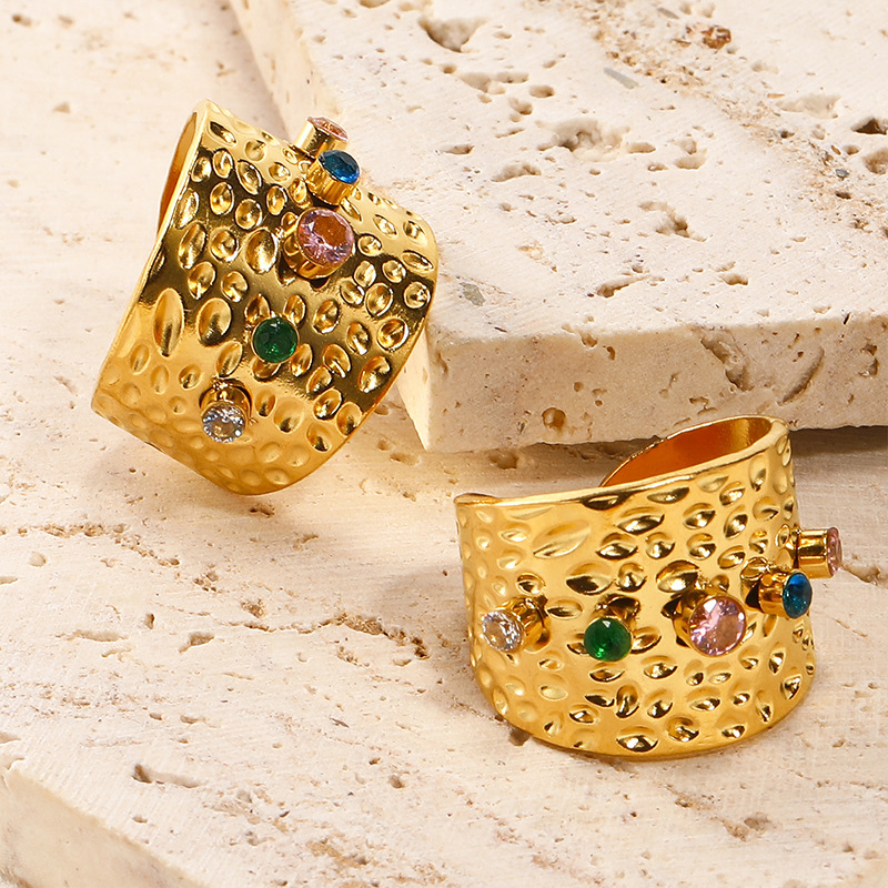 Colorful Gemstone Stainless Steel Ring