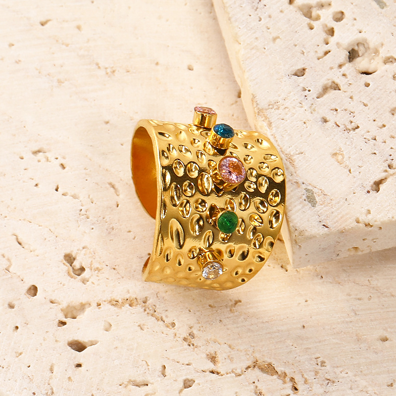 Gemstone Opening Stainless Steel Ring