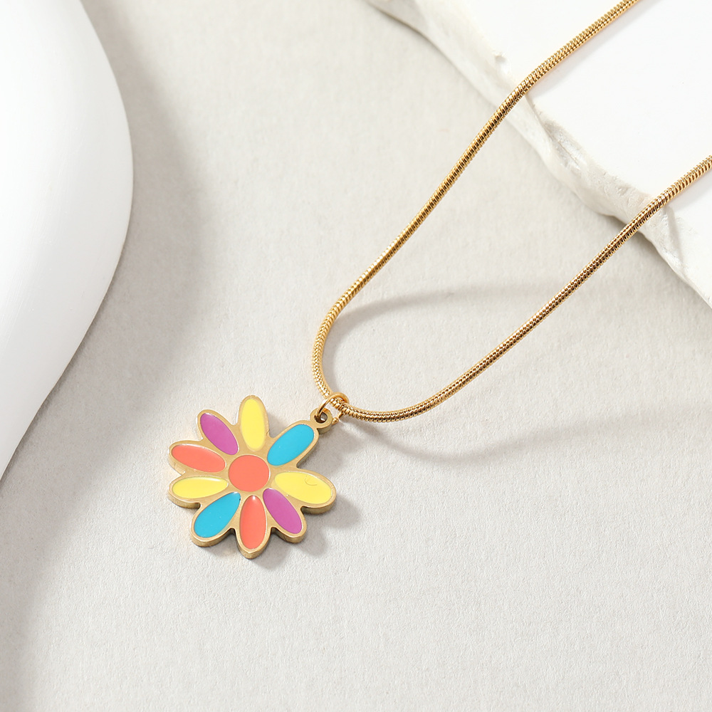 Drip Oil Candy Color Flower Pendant Necklace