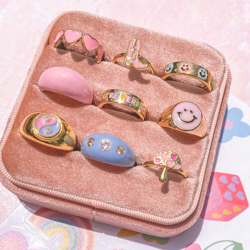 Drip Oil English Words Flower Elements Heart Mushroom Ring