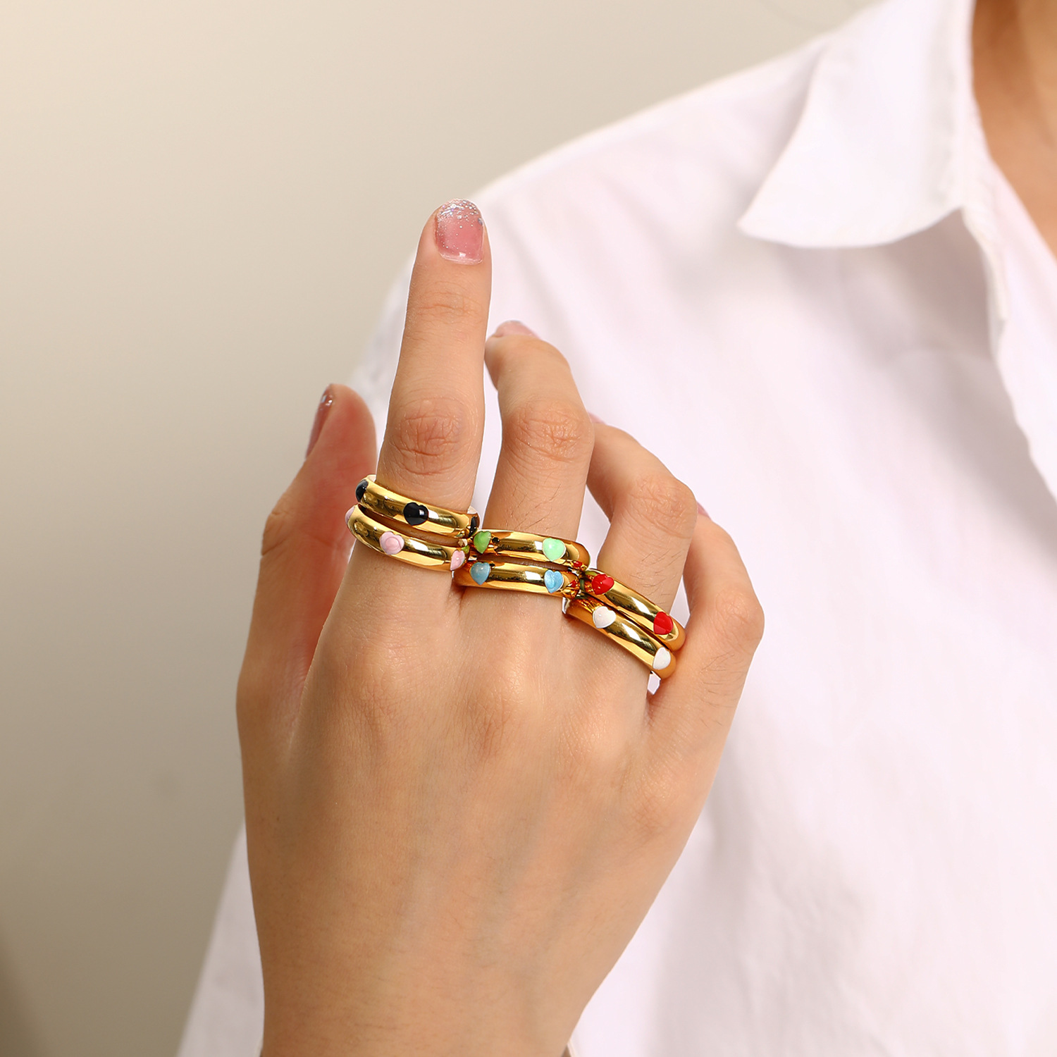 Model Show Love Drip Oil Stainless Steel Ring