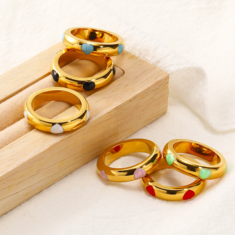 Fashion Love Drip Oil Stainless Steel Ring
