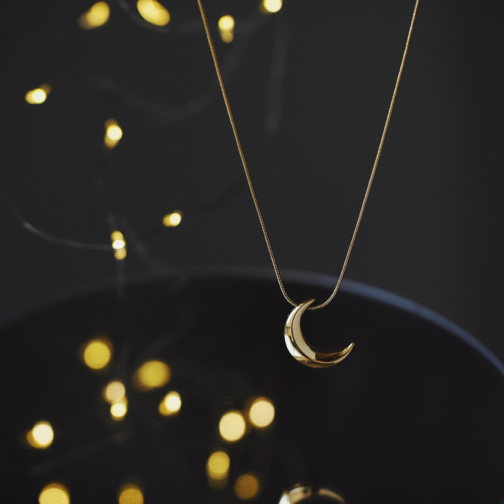 Three-dimensional Moon Stainless Steel Necklace