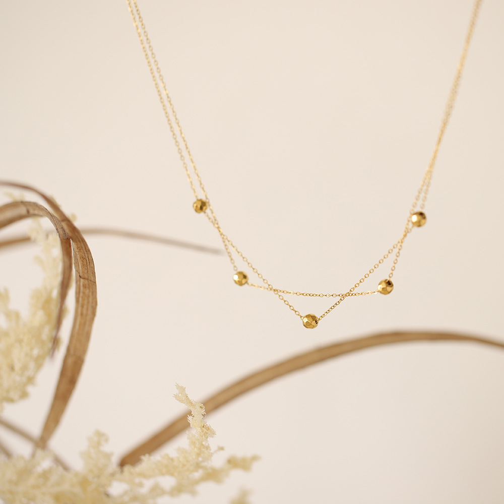 Double Layer Gold Bead Clavicle Chain Necklace