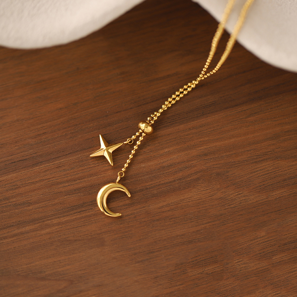 Fringed Moon Star Stainless Steel Necklace