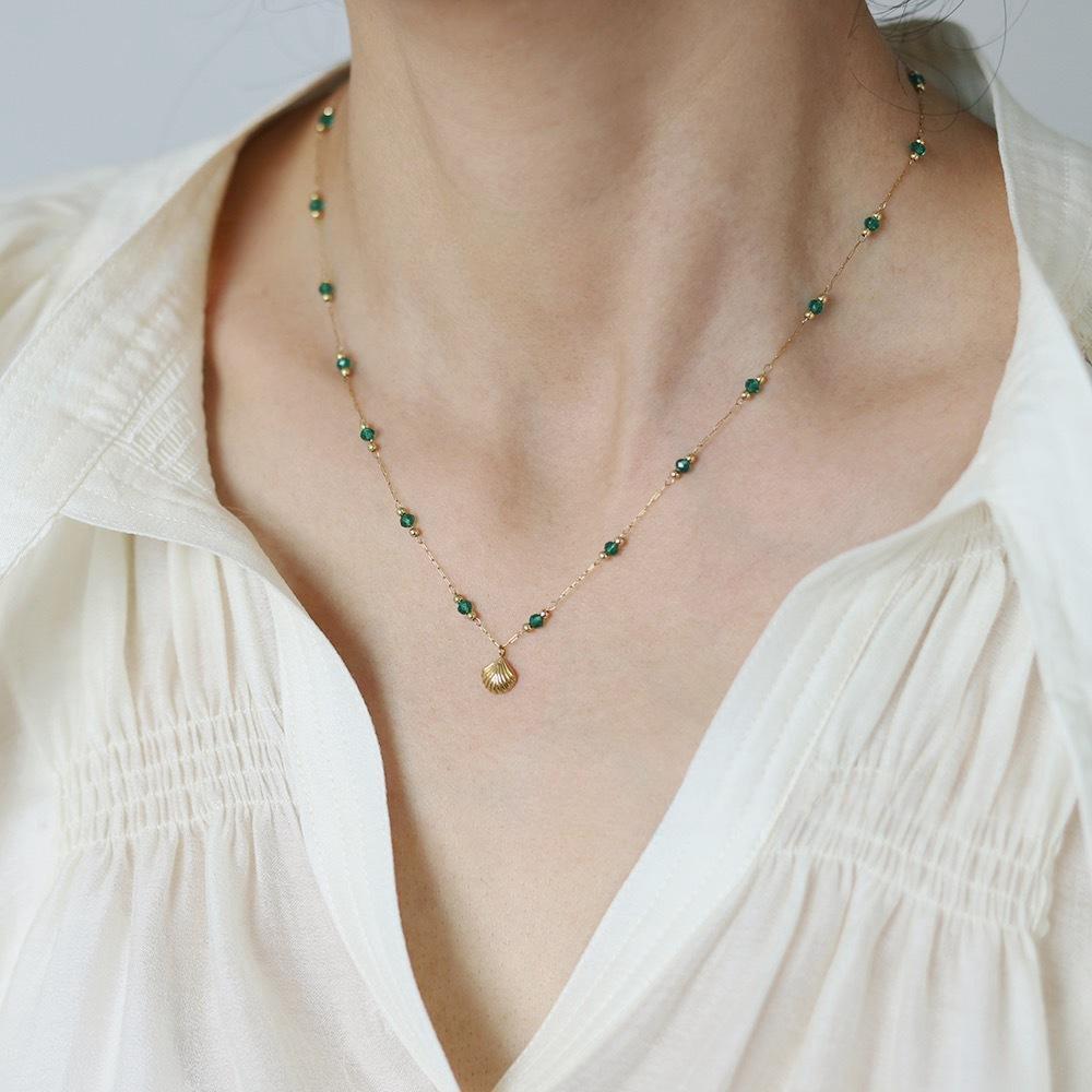 Green Beads Small Shell Stainless Steel Necklace Clavicle Chain