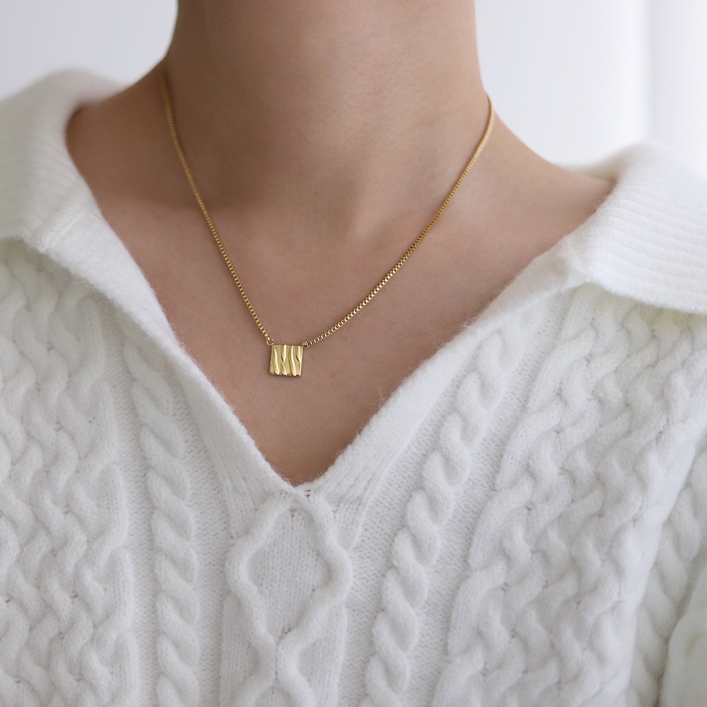 Gold-plated Geometric Stainless Steel Box Chain Necklace
